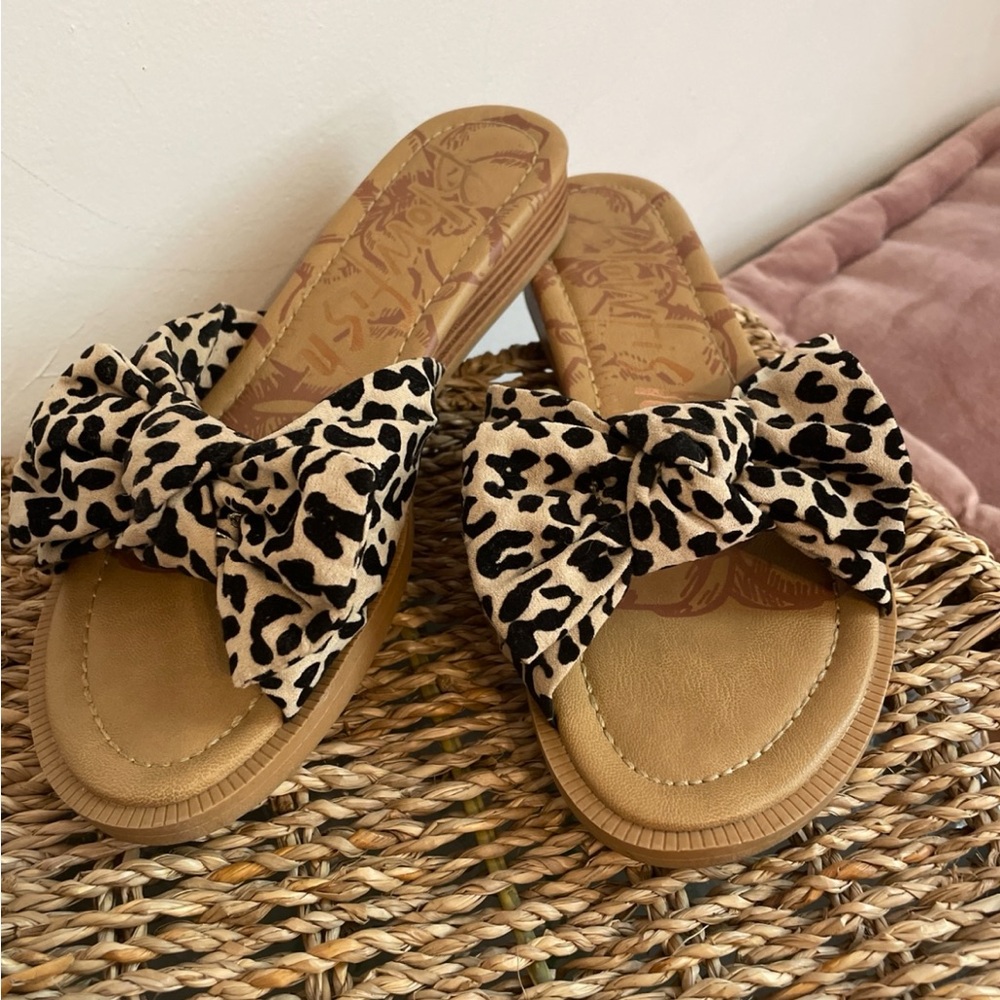 Slip on Sandals, bow, animal print
